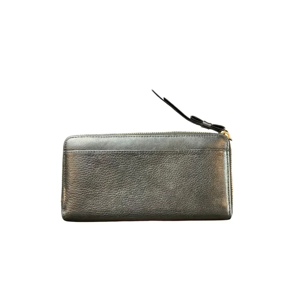 Kate Spade New York Black Leather Zip Around Wallet Continental Pebbled Leather